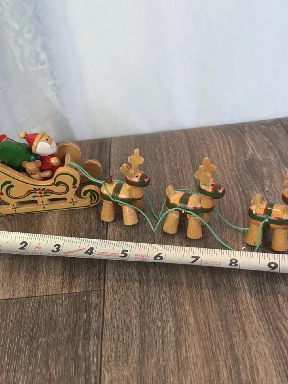 Vintage 1984 Dakin Wood Santa in Sleigh with Three Reindeer San Francisco